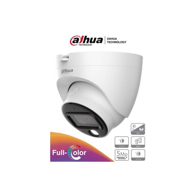 Cámara Domo Dahua Technology DAHUA HAC-HDW1509TLQ-A-LED - Cámara Domo Full Color de 5 MP con micrófono/ 3.6 mm con 88°.color 24/